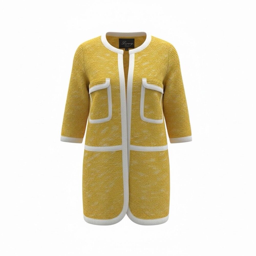 Liyana Yellow Textured Tweed Trim Jacket Women’s Size 11
